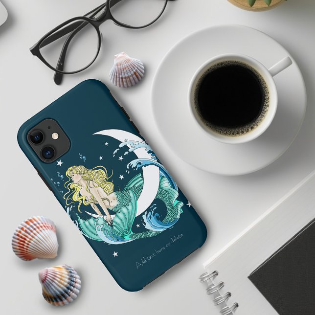 Capa Para iPhone 11 Sereia Loira Lua Crescente Arte Deco Fantasia (Criador carregado)