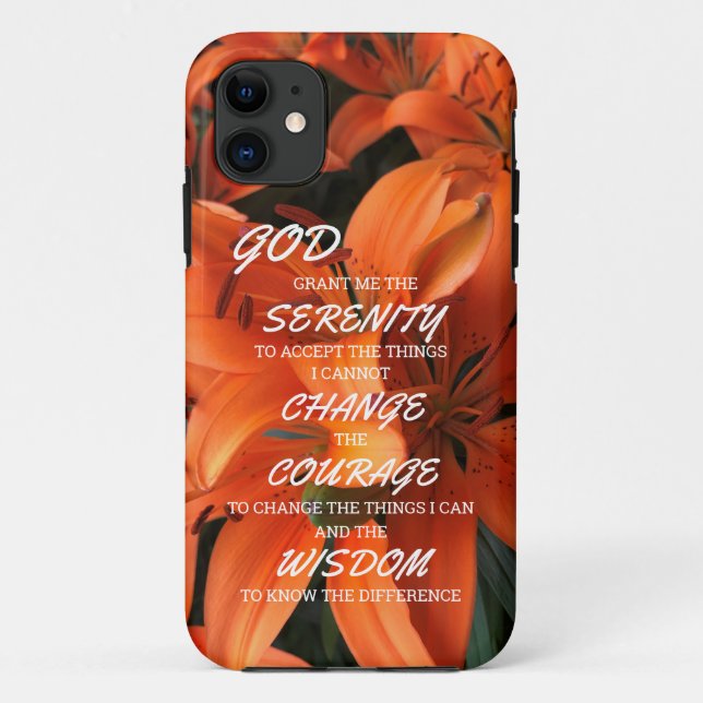 Capa Para iPhone 11 Serenity Prayer Orange Floral Fotografia (Verso)
