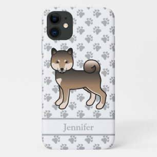 Capa Para iPhone 11 Sesame Shiba Inu Cão e Nome da Cartoon em Cute