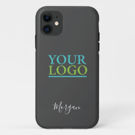 Capa Para iPhone 11 Seu Logotipo/Arte/Foto, Nome White Script, Cinza E