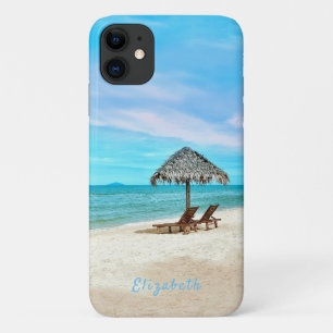 Capa Para iPhone 11 Seu Nome Cena De Praia De Areia Tropical