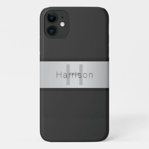 Capa Para iPhone 11 Seu Nome & Monograma Tons de Cinza e Visual de P