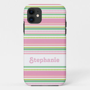 Capa Para iPhone 11 "Seu nome" stripey miçanga pink iphone5