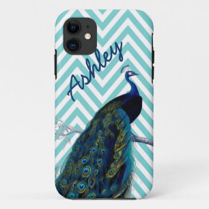 Capa Para iPhone 11 Seu pavão conhecido do vintage de Chevron do Aqua