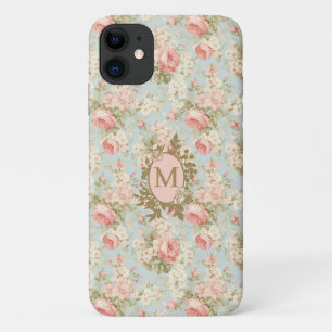Capa Para iPhone 11 Shabby Chic Vintage Rosas Cor-de-Rosa Monograma Fl