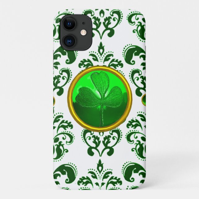 CAPA PARA iPhone 11 SHAMROCK DO DIA DE SAINT PATRICK COM DAMASK VERDE (Verso)