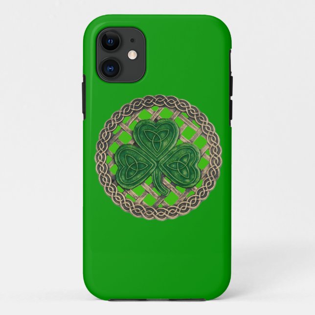 Capa Para iPhone 11 Shamrock Verde e Caso Celtic Knots iPhone 5G (Verso)
