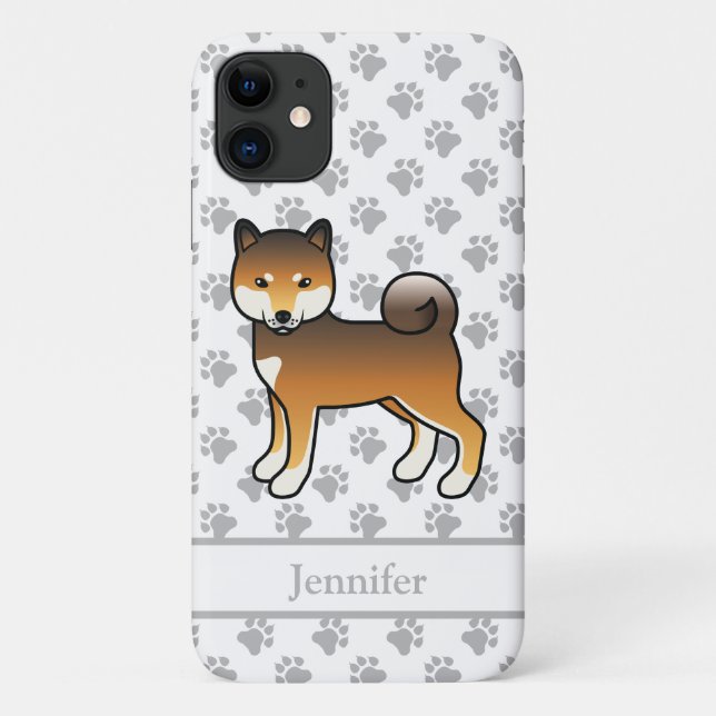 Capa Para iPhone 11 Shiba Inu Cartoon Cute de Sésamo Vermelho & Nome (Verso)