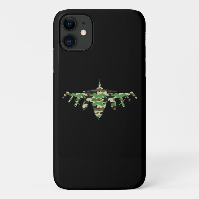 Capa Para iPhone 11 Silhouett, avião militar de combate à camuflagem d (Verso)