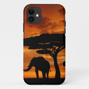 Capa Para iPhone 11 Silhueta africana do elefante da árvore do Baobab