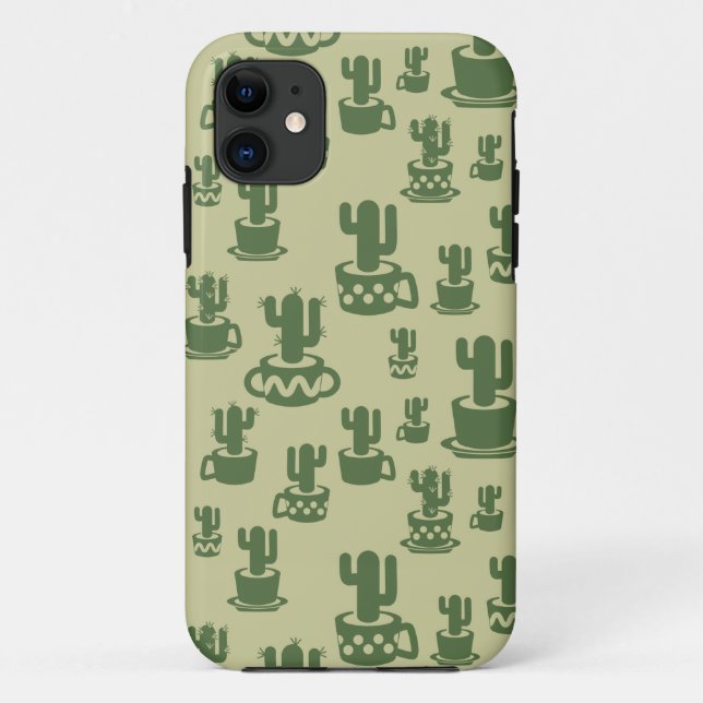 Capa Para iPhone 11 Silhueta de cacto sucessivo em copos e potes (Verso)