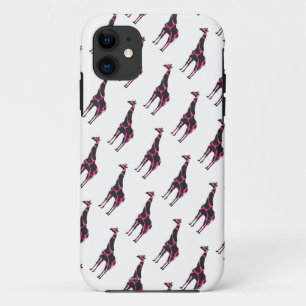 Capa Para iPhone 11 Silhueta do rosa quente e do preto do girafa