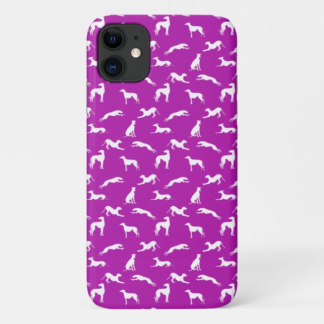 Capa Para iPhone 11 Silhuetas de galgos - Branco a rosa (B41AAA) (Verso)