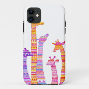 Capa Para iPhone 11 Silhuetas do girafa no impressão tribal colorido