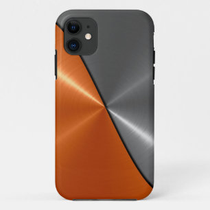 Capa Para iPhone 11 Silver e Orange Steel Stainless Metal 3