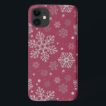 Capa Para iPhone 11 Silver snowflakes on dark red<br><div class="desc">Hand- drawn silver snowflakes on a dark red background</div>
