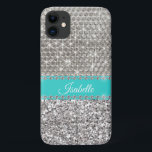 Capa Para iPhone 11 Silver Sparkle Glam Bling Personalizado Metal<br><div class="desc">Qualquer brilho ou diamantes em design são fotos e simulados. Este design pode ser personalizado na área fornecida pela alteração da foto e/ou do texto. Ou pode ser personalizado clicando em Personalizar este Modelo e, em seguida, escolhendo o clique para personalizar mais a opção e excluir ou alterar a cor...</div>