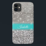 Capa Para iPhone 11 Silver Sparkle Glam Bling Personalizado Metal<br><div class="desc">Qualquer brilho ou diamantes em design são fotos e simulados. Este design pode ser personalizado na área fornecida pela alteração da foto e/ou do texto. Ou pode ser personalizado clicando em Personalizar este Modelo e, em seguida, escolhendo o clique para personalizar mais a opção e excluir ou alterar a cor...</div>