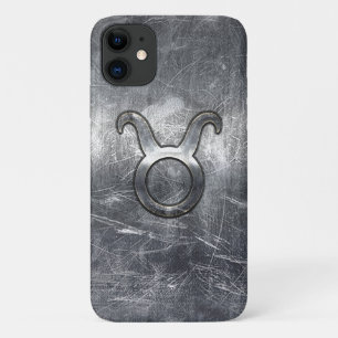 Capa Para iPhone 11 Símbolo taurus zodiac em estilo metálico cinzent