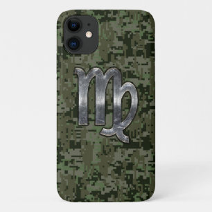 Capa Para iPhone 11 Símbolo Virgo Zodíaco na Camo Azeitona Digital