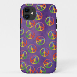 Capa Para iPhone 11 Símbolos da Paz em Tie Dye no Roxo