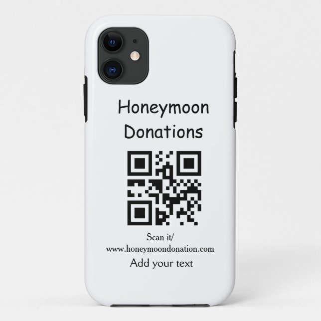 Capa Para iPhone 11 Simple minimal honeymoon donations wedding q r cod (Verso)