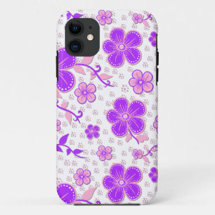 Capa Para iPhone 11 Simples Floral Aquarela Impressão púrpura e rosa