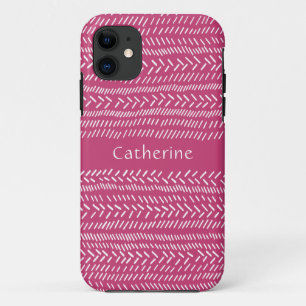 Capa Para iPhone 11 Simples Fuchsia White Stripes Rosa Boho Adicionar 