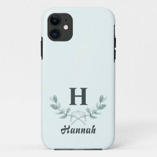 Capa Para iPhone 11 Simples Mint Verde Eucalyptus Leaf Monograma