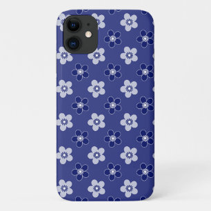 Capa Para iPhone 11 simples padrão azul floral sólido retrógrado peque