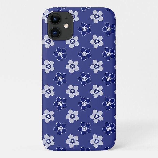 Capa Para iPhone 11 simples padrão azul floral sólido retrógrado peque (Verso)