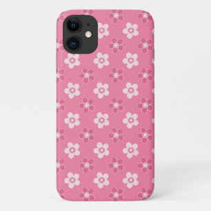 Capa Para iPhone 11 simples padrão floral sólido rosa retrofluxo peque