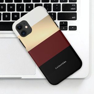 Capa Para iPhone 11 Simples preto Dourado Borgonha Vermelha Personaliz