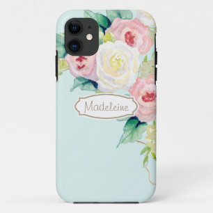 Capa Para iPhone 11 Simples Rosas Florais Modernas de Aquarela