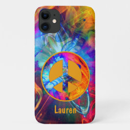 Capa Para iPhone 11 Sinal de Paz com Cores Negrito e Listras Leves