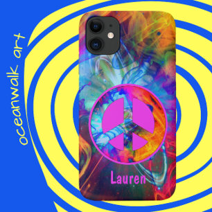 Capa Para iPhone 11 Sinal de Paz com Cores Negrito e Listras Leves