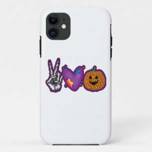 Capa Para iPhone 11 Skeleton Pumpkin Peace Love Halloween