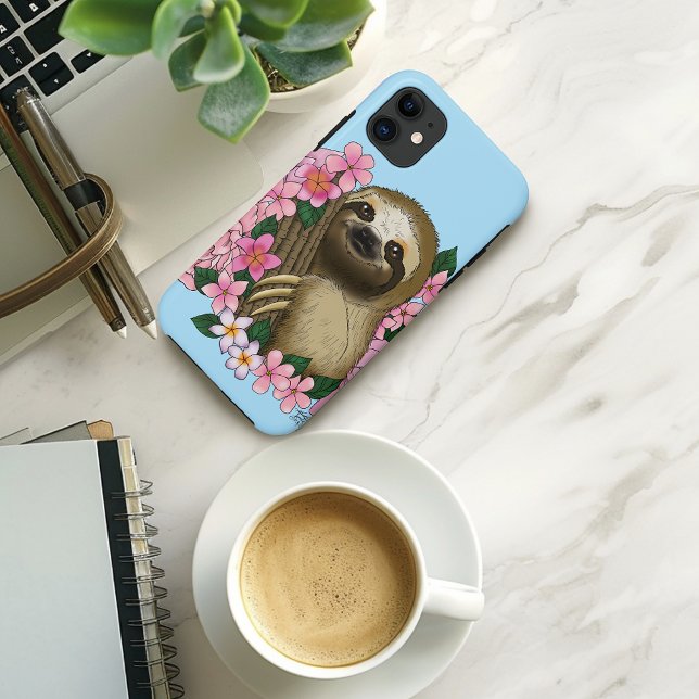 Capa Para iPhone 11 Sloth and Flowers (Criador carregado)