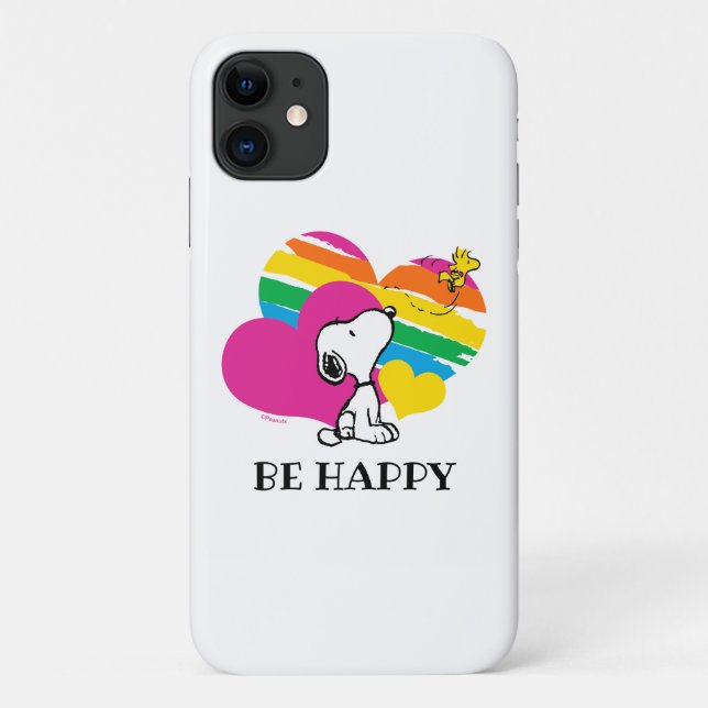 Capa Para iPhone 11 Snoopy e Woodstock | Corações Arco-Íris (Verso)