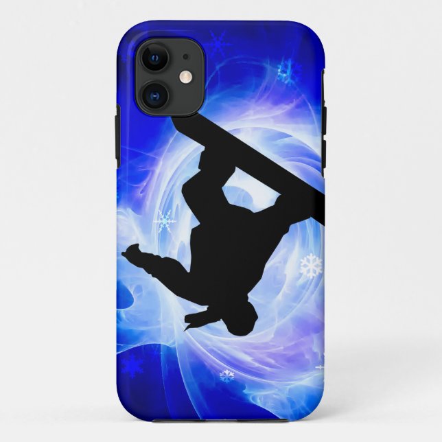 Capa Para iPhone 11 Snowboard azul da tempestade de neve do redemoinho (Verso)