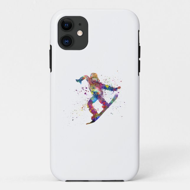 Capa Para iPhone 11 Snowboard em aquarela (Verso)