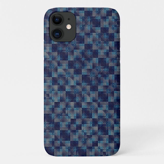 Capa Para iPhone 11 Sobreposição azul verificada com aspecto tecido da (Verso)