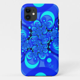 Capa Para iPhone 11 Sombras Azuis, Iniciais de Arte Fractal Abstrato m