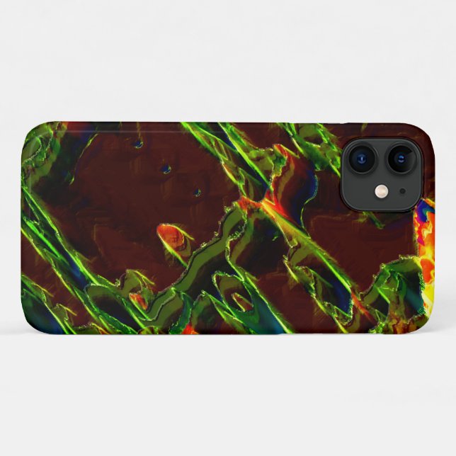 Capa Para iPhone 11 Sombras verdes drenadas em chamas de fogo (Verso (horizontal))