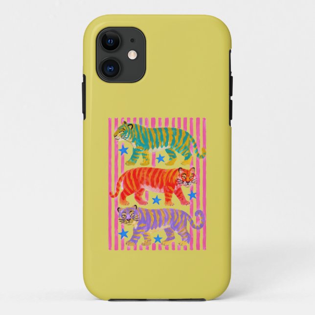 Capa Para iPhone 11 sonhos de tigre arco-íris (Verso)