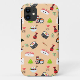Capa Para iPhone 11 Soy apaixonado por Kawaii Sushi amarelo fofo