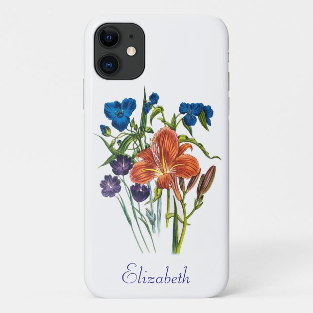 Capa Para iPhone 11 Spiderwort e Daylily Personalizados (Verso)