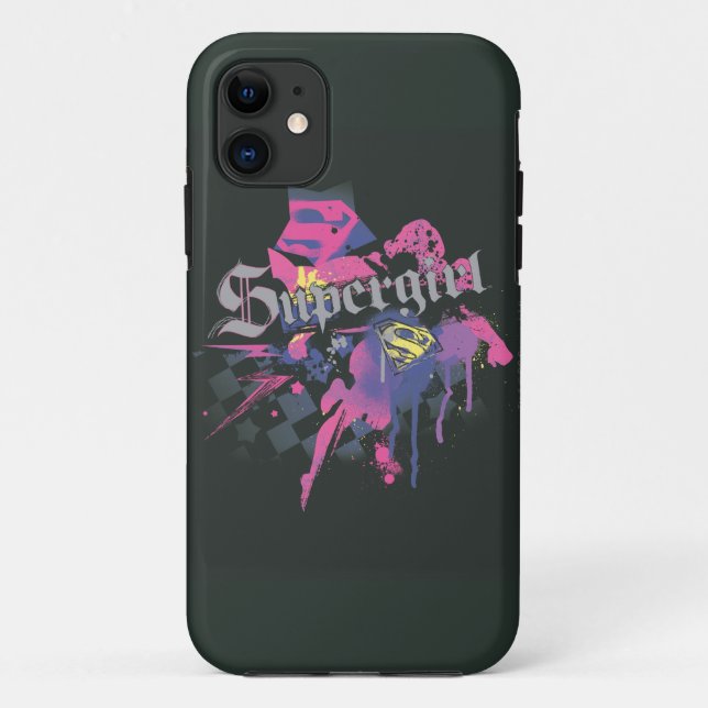 Capa Para iPhone 11 Splatter Checkered de Supergirl (Verso)