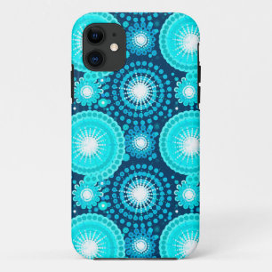 Capa Para iPhone 11 Starbursts e pinwheels, marinho e turquesa