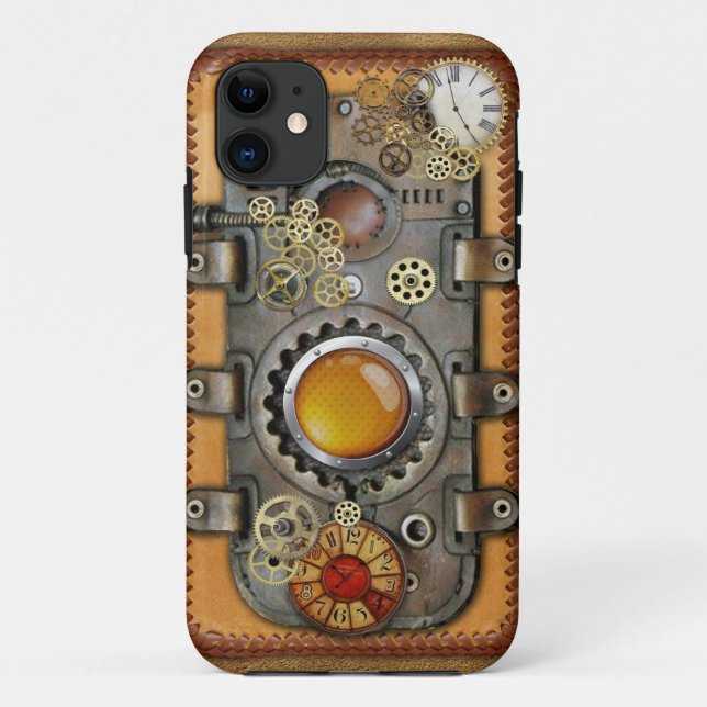 Capa Para iPhone 11 Steampunk em Leather (Verso)